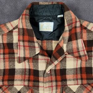 Vintage Sears Kings Road Wool Shirt Jacket Mens Large Flannel Loop Collar 70s‎